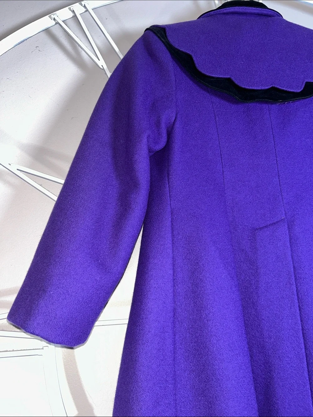 Vintage Rothschild Vibrant Purple Double-Breasted Wool Coat with Black Trim